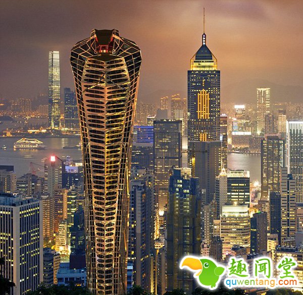 　　据英国《每日邮报》3月7日报道，俄罗斯一名建筑师设计出了一栋外观酷似眼镜蛇的摩天大楼，这座宏伟的建筑底座呈圆形，就像蛇的身体，顶部看起来就仿佛蛇张开的血盆大口，因此设计师将其命名为“亚洲眼镜蛇大楼”。